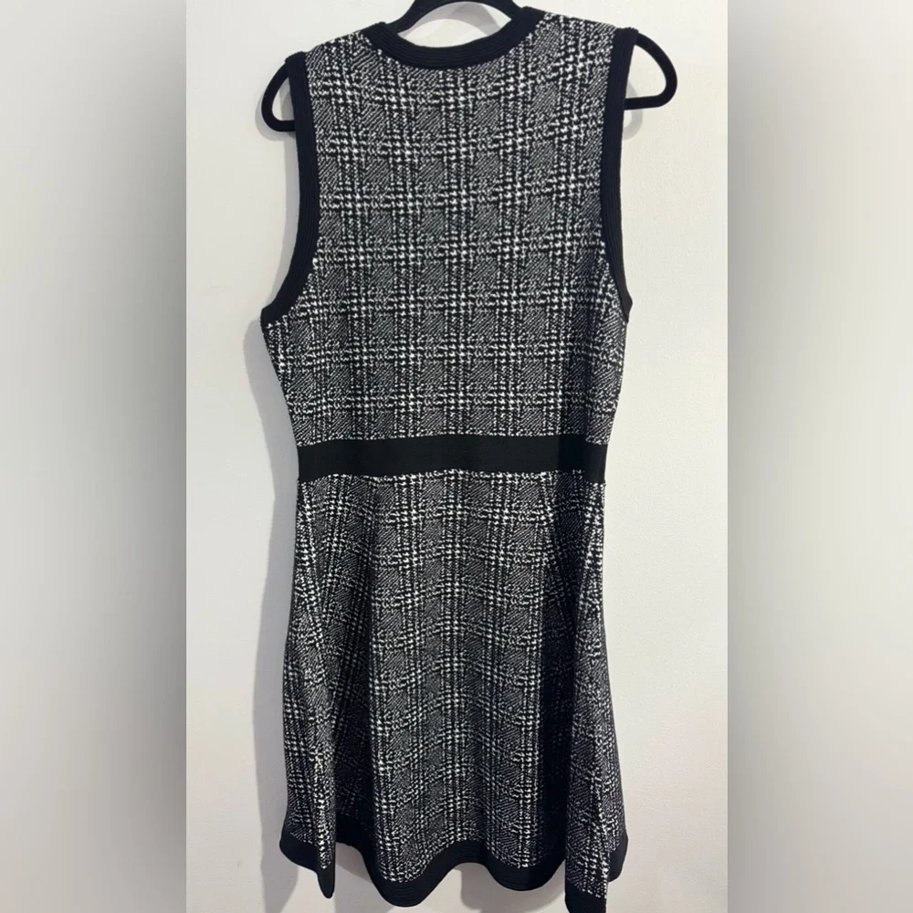 Kate Spade Out West Mod Plaid Sweater Dress XL Black White Knit ALine Swing NWOT